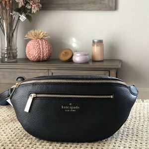Black Kate spade Leila belt bag black Fanny pack leather Brand New